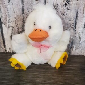 MTY International White Duck Chick Easter Plush Spring Toy Sunflower Feet 7" EUC
